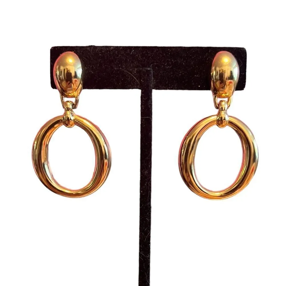 Liz Claiborne Gold Tone Dangle Hoop Earrings